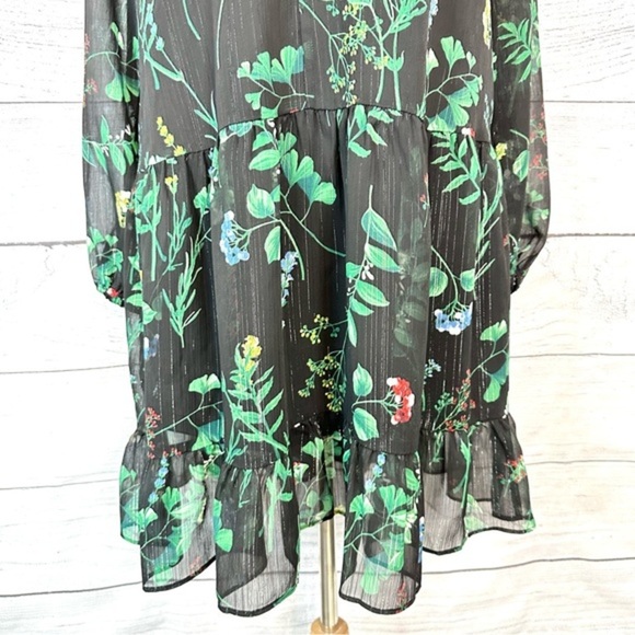 Banana Republic Sheer Botanical Boho Dress Black Floral Long Sleeve Size Small - Picture 3 of 10